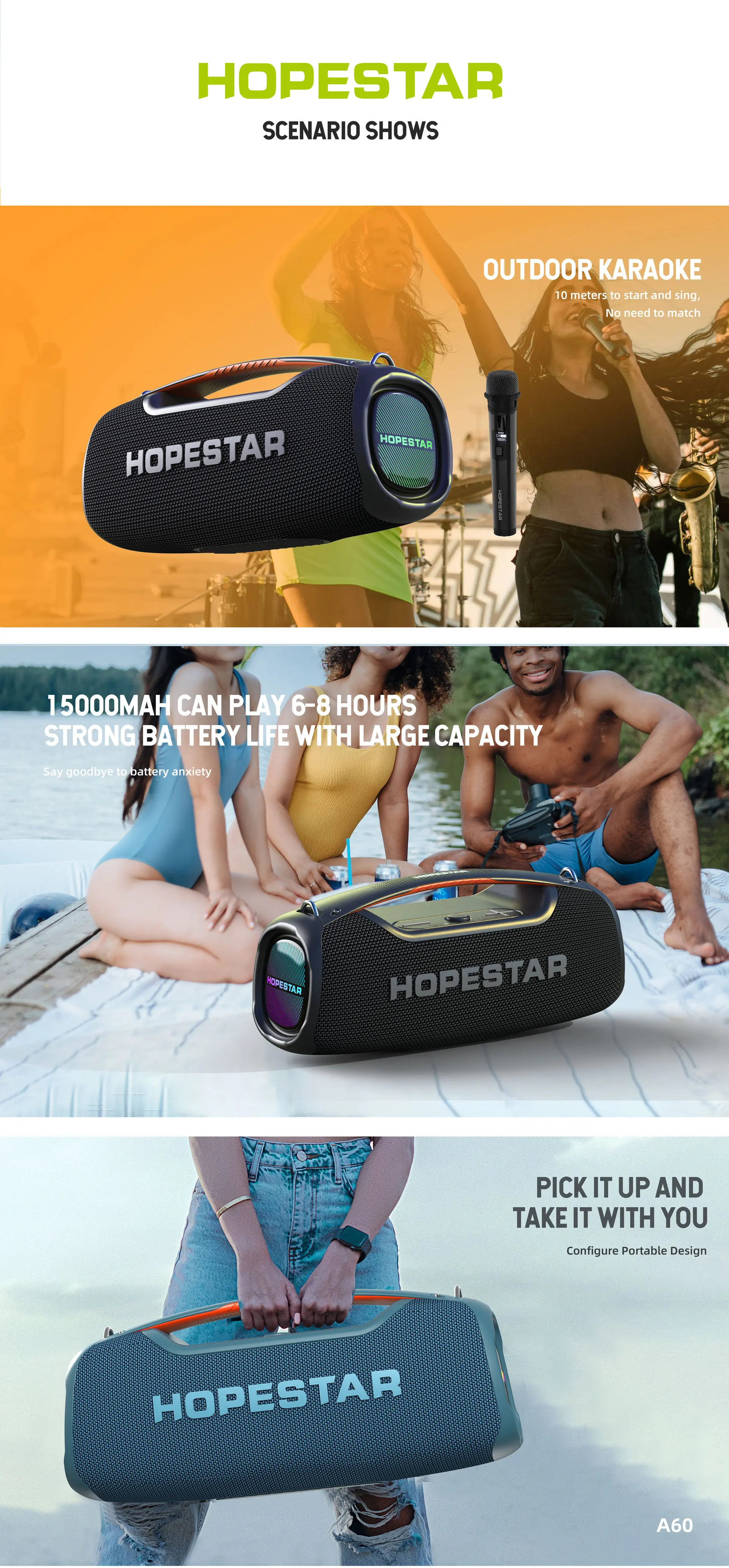 Hopestar Speaker 100W Outdoor Portable Audio Player A60 High Quality RGB Wireless RGB Wireless Subwoofer for Home Parties