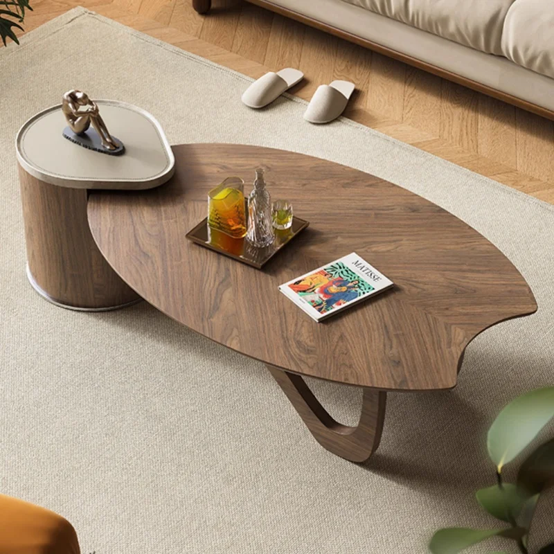Coffee Table Personality Creative  Light Luxury High Sense Small Apartment Living Room Home Walnut Veneer Shaped Coffee Table