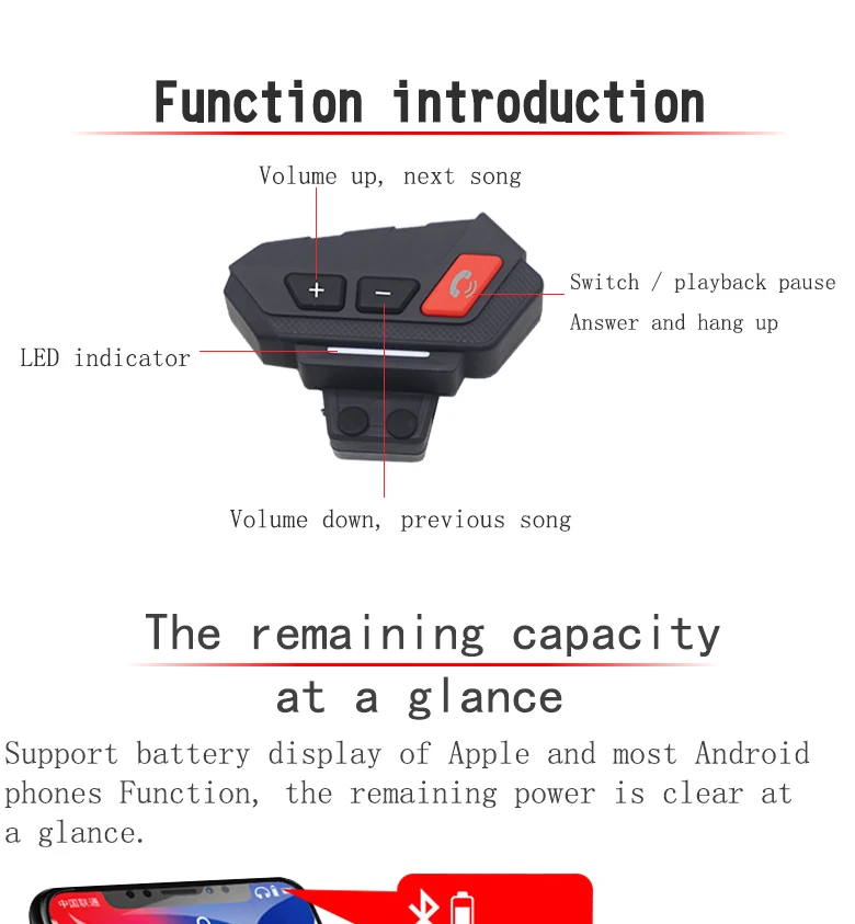 S21 Motorcycles Wireless Bluetooth Headset No Intercom for One Rider Helmet Hands-Free Calling Casque Headphone Earphone With FM