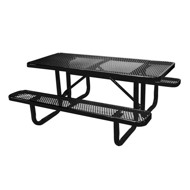 Outdoor Heavy Duty Expanded Metal Round Commercial Picnic Table with Benches Outside Patio Furniture Steel Dining Table Chair