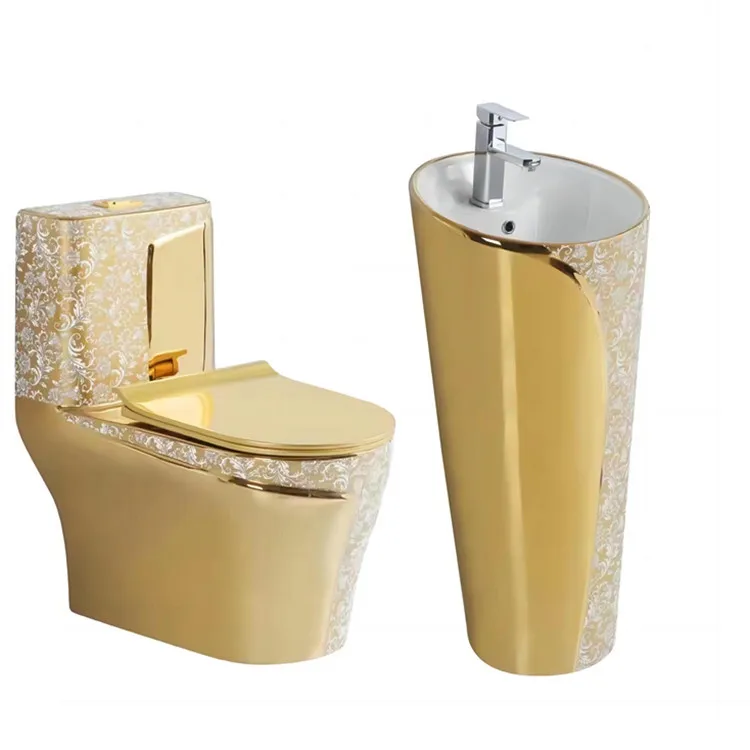 Toilette Western Commode Gold One Piece Wc Ceramic Sanitary Ware Floor Mounted Floor Toilet Bowl