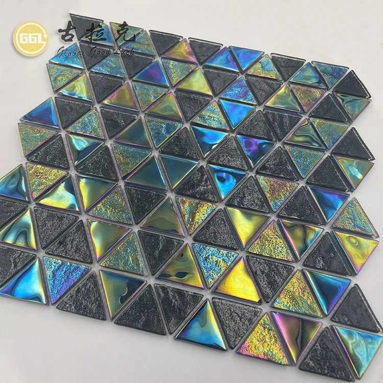 black color shining surface swimming pool tile triangle glass mosaic for decoration details