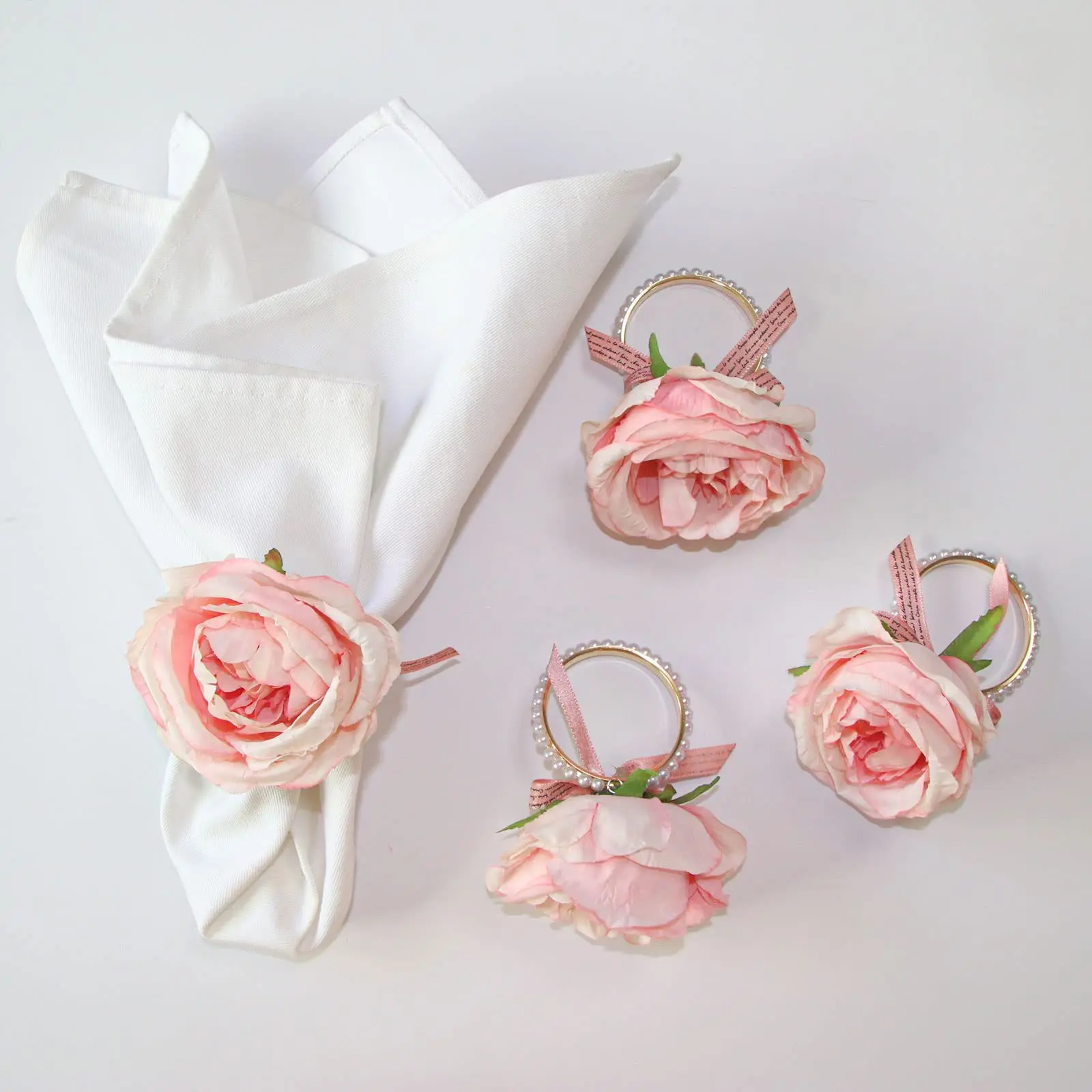 Tabletex Wholesale Artificial Rose Pink Napkin Ring Metal Napkin Rings ...