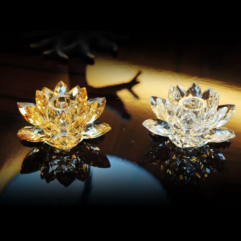 Support à Bougie en Verre Cristal Lotus Ornement de Table Décoratif Exquis