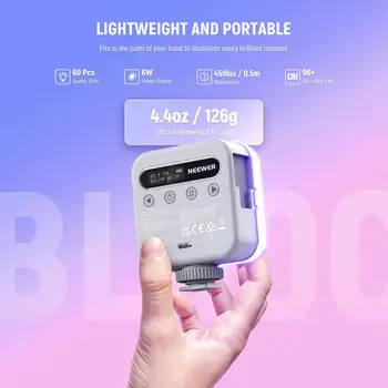 NEEWER Magnetic RGB Video Light, 360 Full Color Mini LED Camera Light with CRI96+ 2500-9000K 18 Scenes 3 Cold Shoes & 1/4" detail image