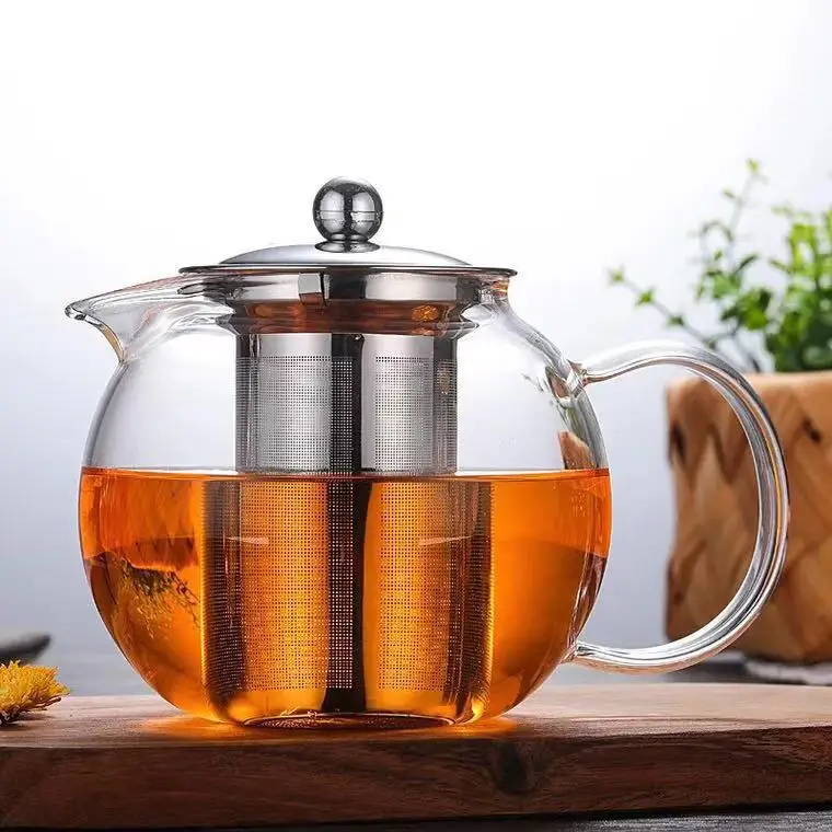 650ml 950ml 1300ml Borosilicate Glass Microwavable and Stovetop Safe Loose Leaf Glass Tea Pot with Removable Infuser
