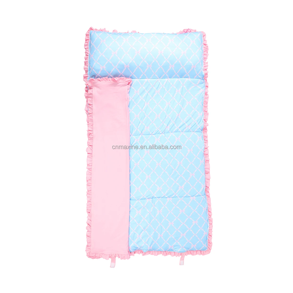 New Design Customized Baby Nap Mat Sweet Bow Printed Knit Cotton Kids Nap Mat With Pillow