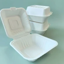 6-Inch Compostable Hamburger Clamshell Disposable Paper Food Tray Cutlery Bowl Eco-Friendly and Convenient for Serving Food