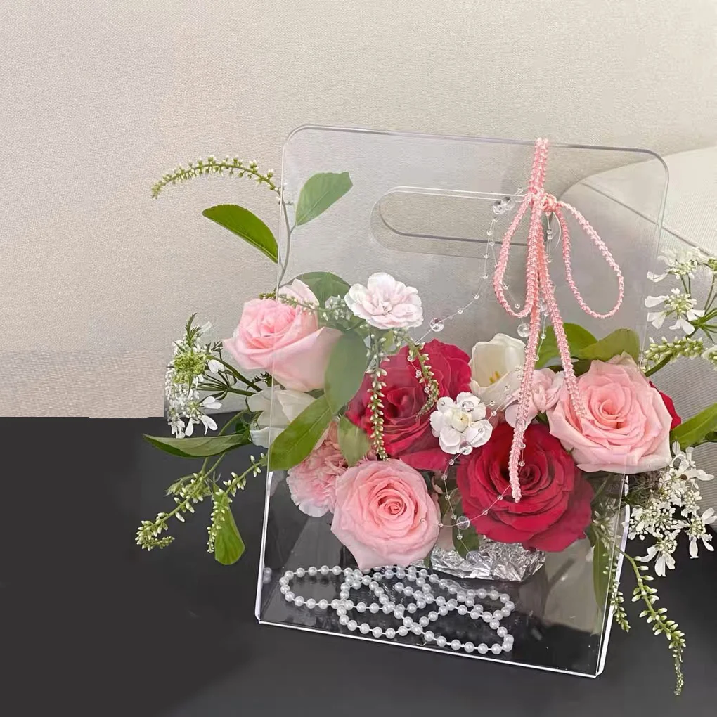 Clear Gift Bag with Handle Transparent Tote Bag PVC Wedding Gift Handbags  Party Distributions Bags Ins Flower Packaging Bag