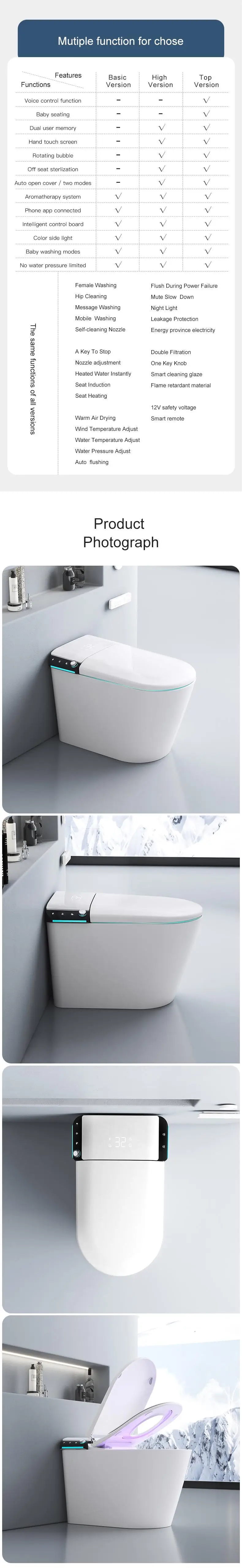 China high quality sanitary ware CUPC certification new type induction flap voice control automatic smart toilet details