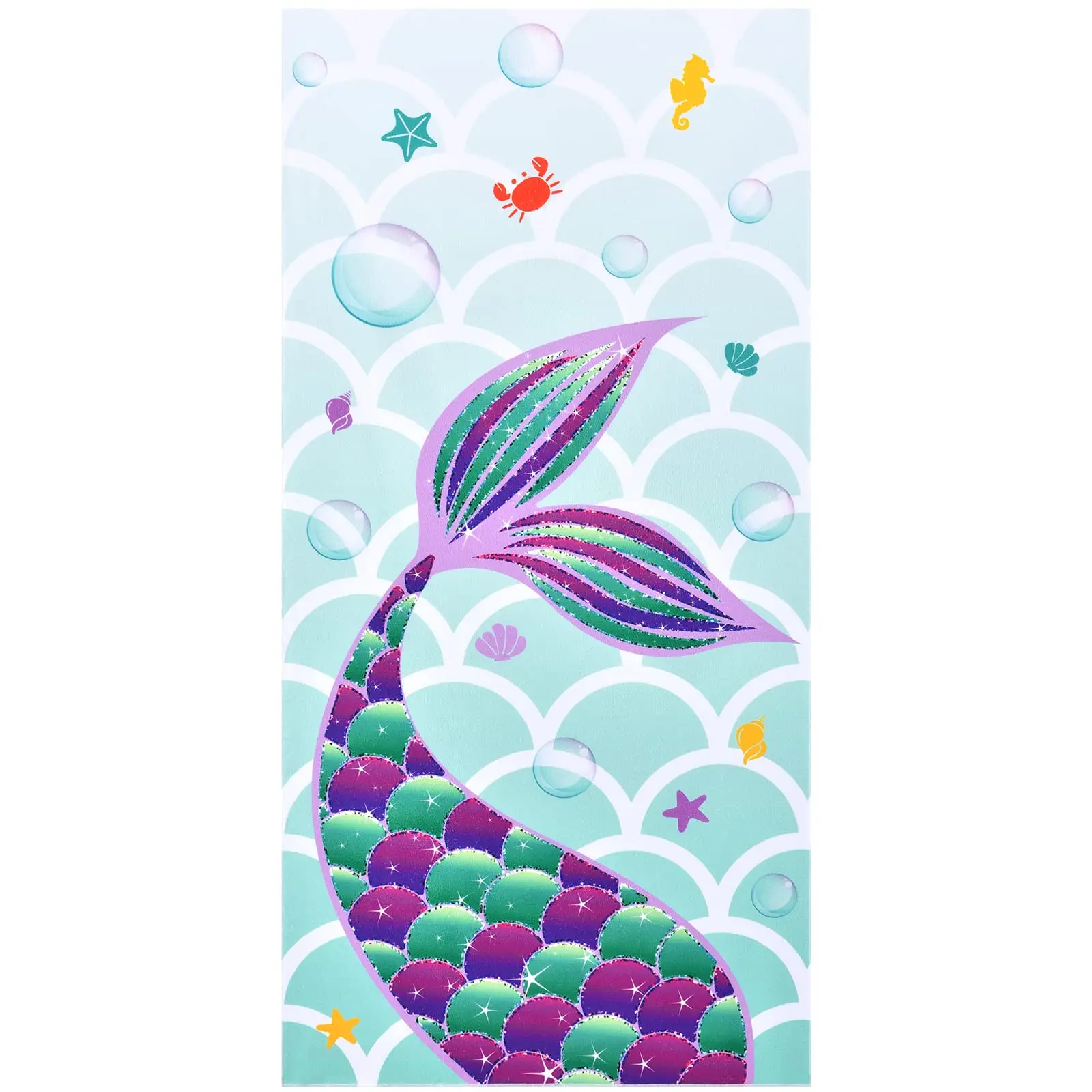 Customized 100x180cm Microfiber Kids Beach Towel Soft Mermaid Tail Design for Camping Pool Travel Bath Disposable Feature