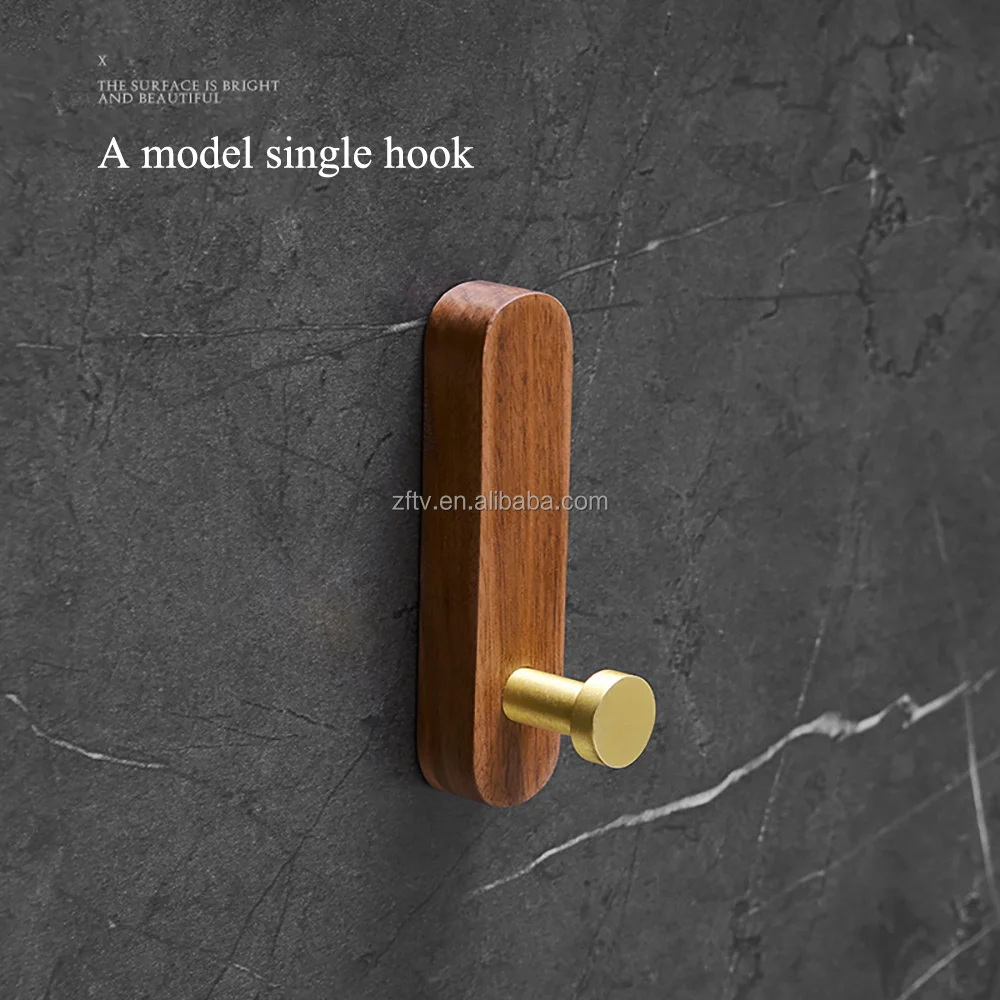Simple Natural Beech Walnut Wall Mounted Single Wooden Coat Hook Hanger