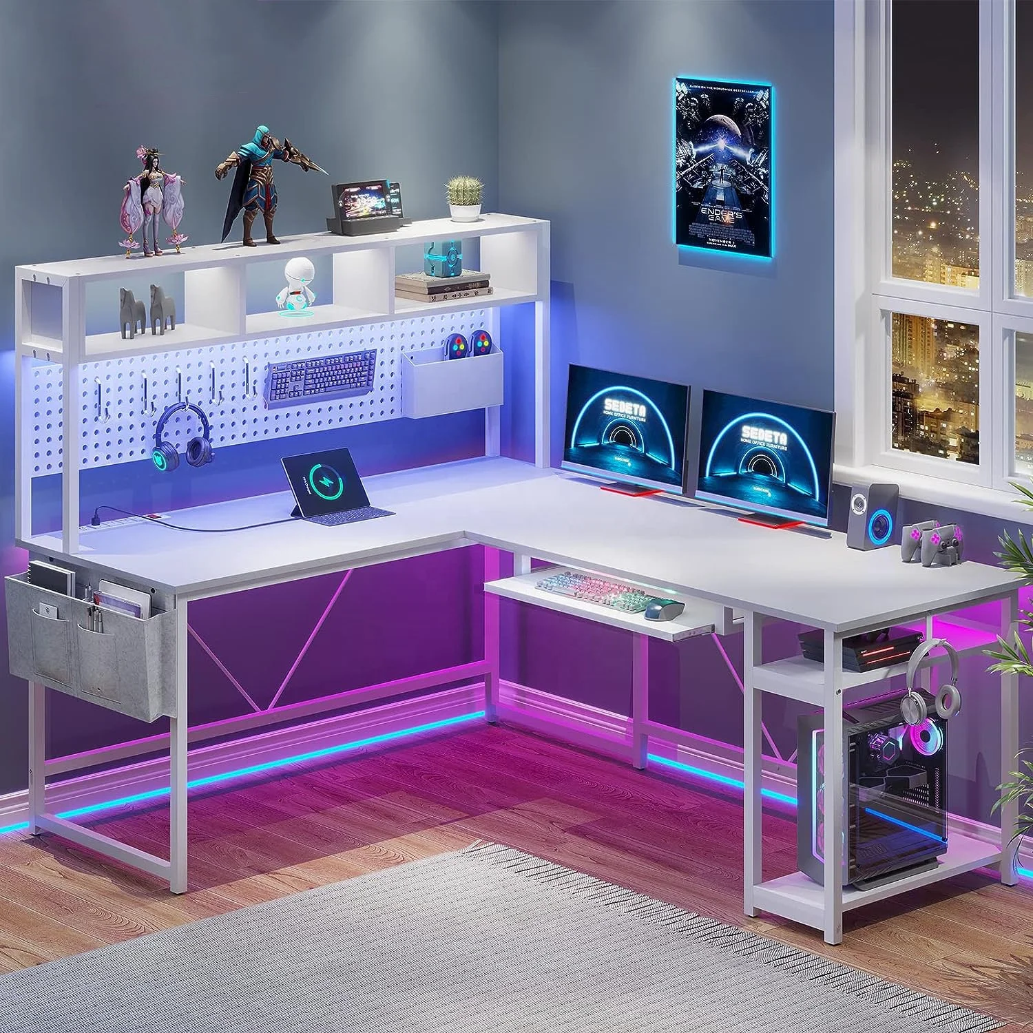 Large Desktop For Computer Hot L Shape Reversible Large Desktop Computer Desk with Power Outlet ...