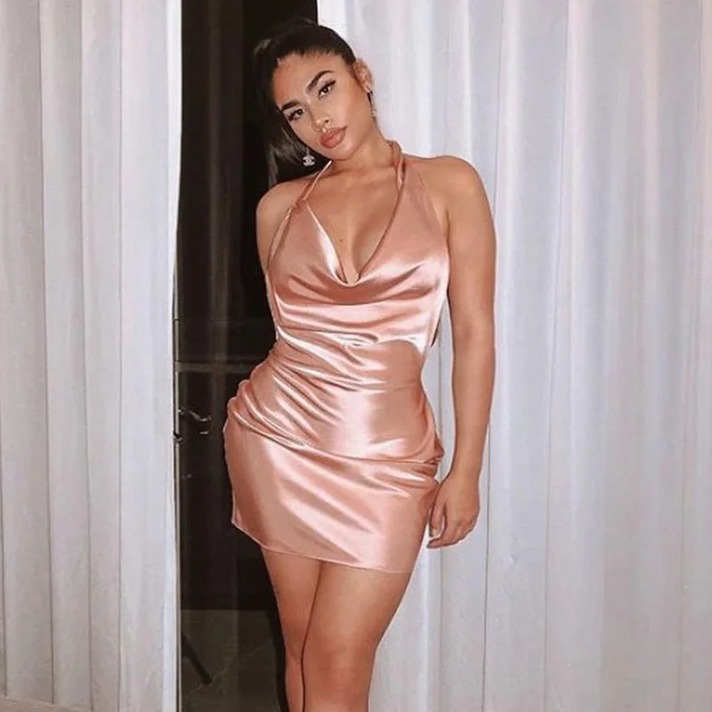 Vestido Corto Femenino De Satén Sin Mangas Para Verano,Minivestido Sexy  Ajustado Con Cuello Halter Para Mujer,Espalda Descubierta,2021 - Buy Ropa  De Mujer Vestidos,Vestidos Casual,Vestido De Verano Product on Alibaba.com