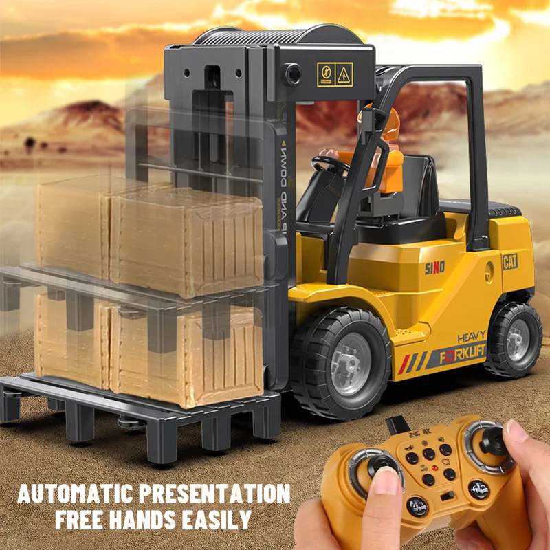 AiJH 11CH Remote Control Forklift Toy 1:24 Scale Lighting Music Rc Truck Spray Rc Forklift Vehicle for Kids Gift