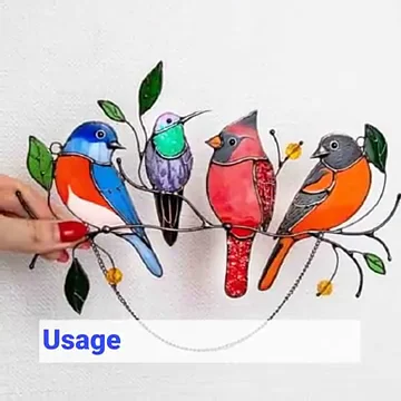 Stained Acrylic Birds on Wire Window Panel Hanging Sun Catcher Hardware Ornament 