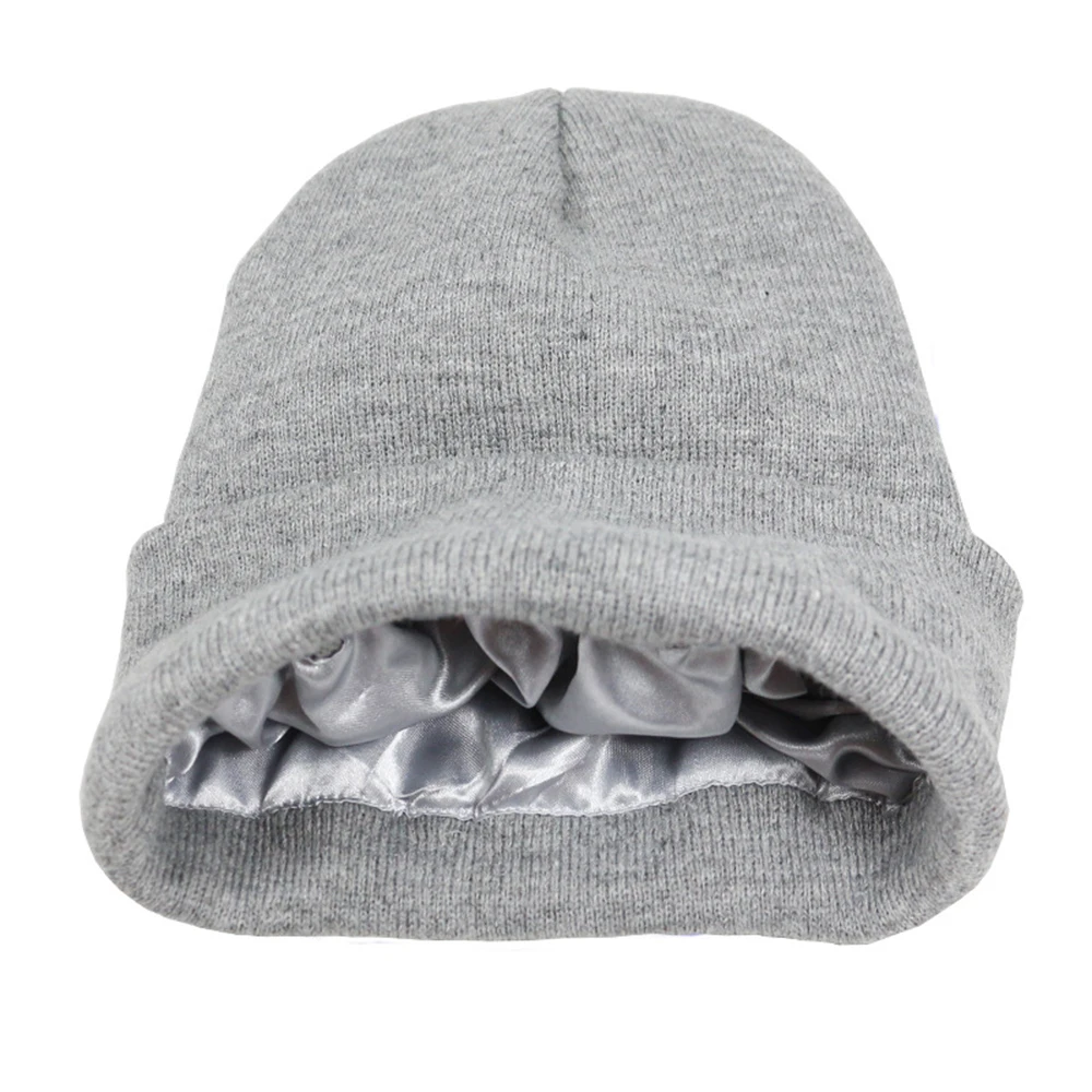 Padded Silk Satin-Lined Beanie For Women & Men - Warm Winter Hat, Hair Friendly, Prevents Frizz & Breakage, Black Cuffed Knit