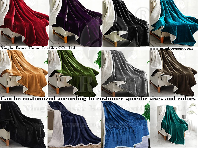 100% Polyester Reversible Sherpa Fleece Throw Blanket Super Soft Heavy Thick Solid Double Layer Bed Blanket Modern Knitted