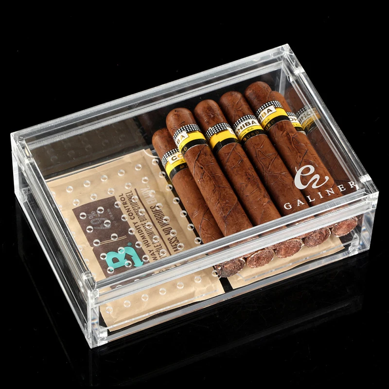Source Unique Clear Small Cigar Case Acrylic Cigar Humidor Box for Up to 20 Cigars on