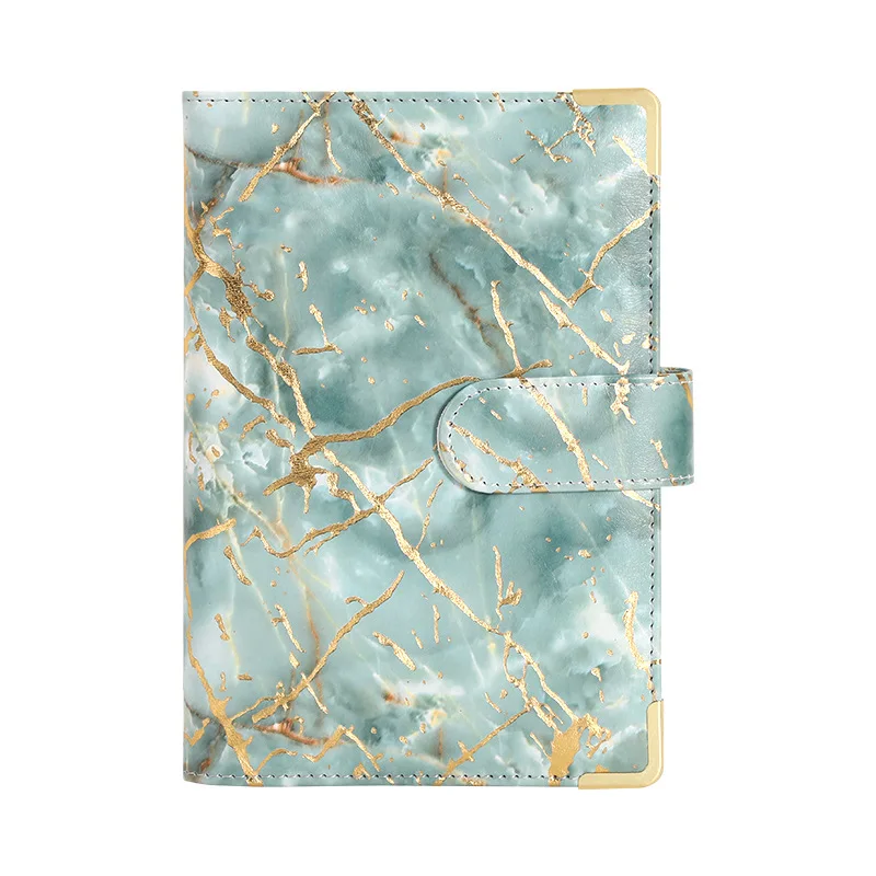 New Design A6 Leather Gold Planner Budget Money Binder Wallet Students Book Marble Budget Binder with Cash Envelope Zipper