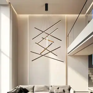 Customized Staircase Modern Chandelier Living Room Led Linear Pendant Light for Hotel High Ceilings