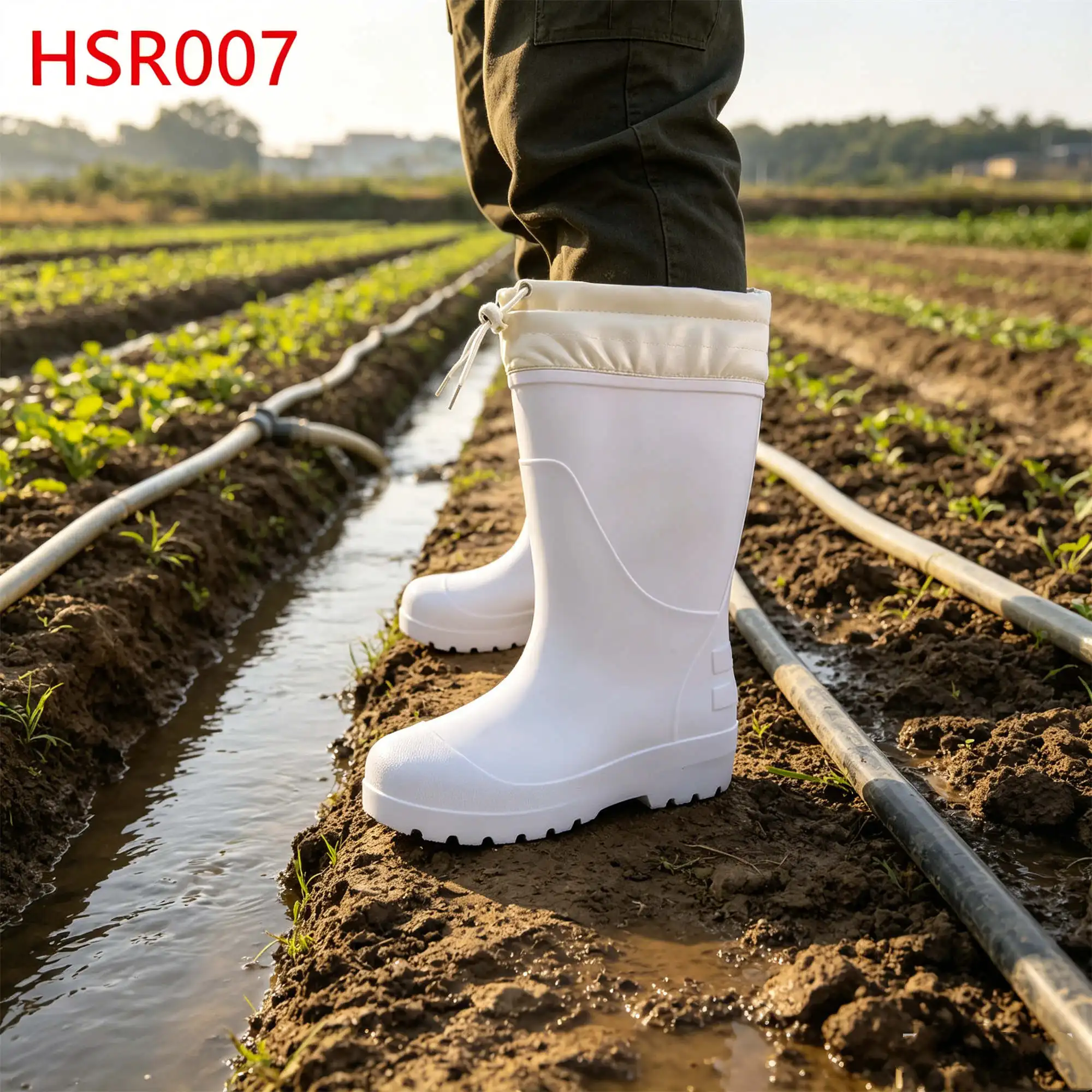 ZYF,Landscaping Work Fast Rope Guard Design White Rain Boots Agricultural Irrigation One-shot Molding PVC Farm Boots HSR007