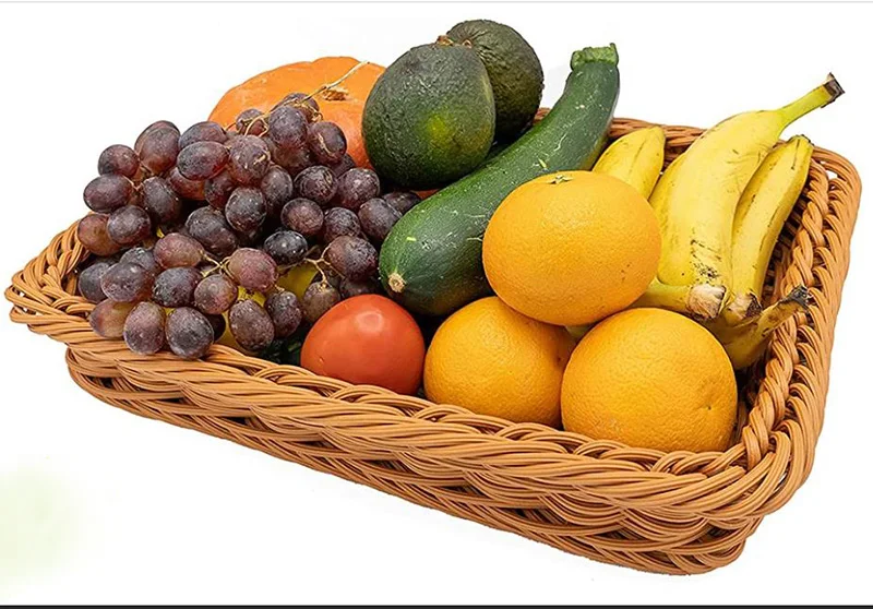2 Tier Fruit Display Stand With Rattan Bread Basket Set Buffet Risers Food Display Stands