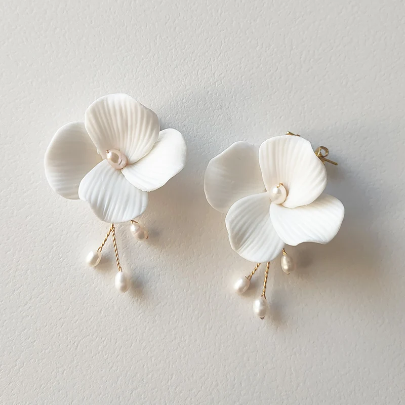 Mixed Styles Handmade Ceramic Flower Bridal Earring Wedding Pearl Earrings Fashion Women aperçu 8