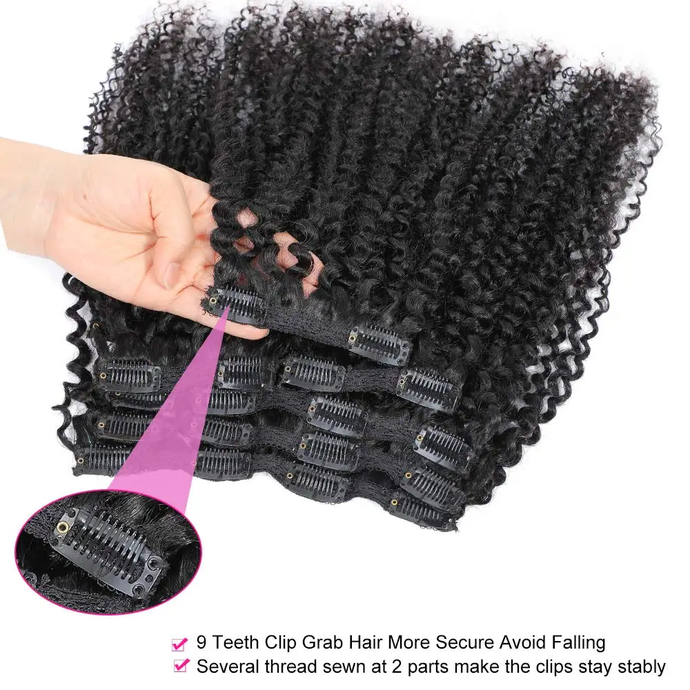 Brazilian Raw Virgin 3A 3B 3C 4A 4B Afro Kinky Curly Clip Hair in Hair Extensions Kinky Curly Human Hair 4C Kinky Clip Ins
