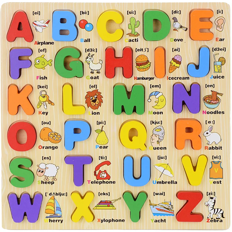 Wholesale Wooden Alphabet Number Enlightenment Cognitive Plate Wooden Puzzle Toy Educational