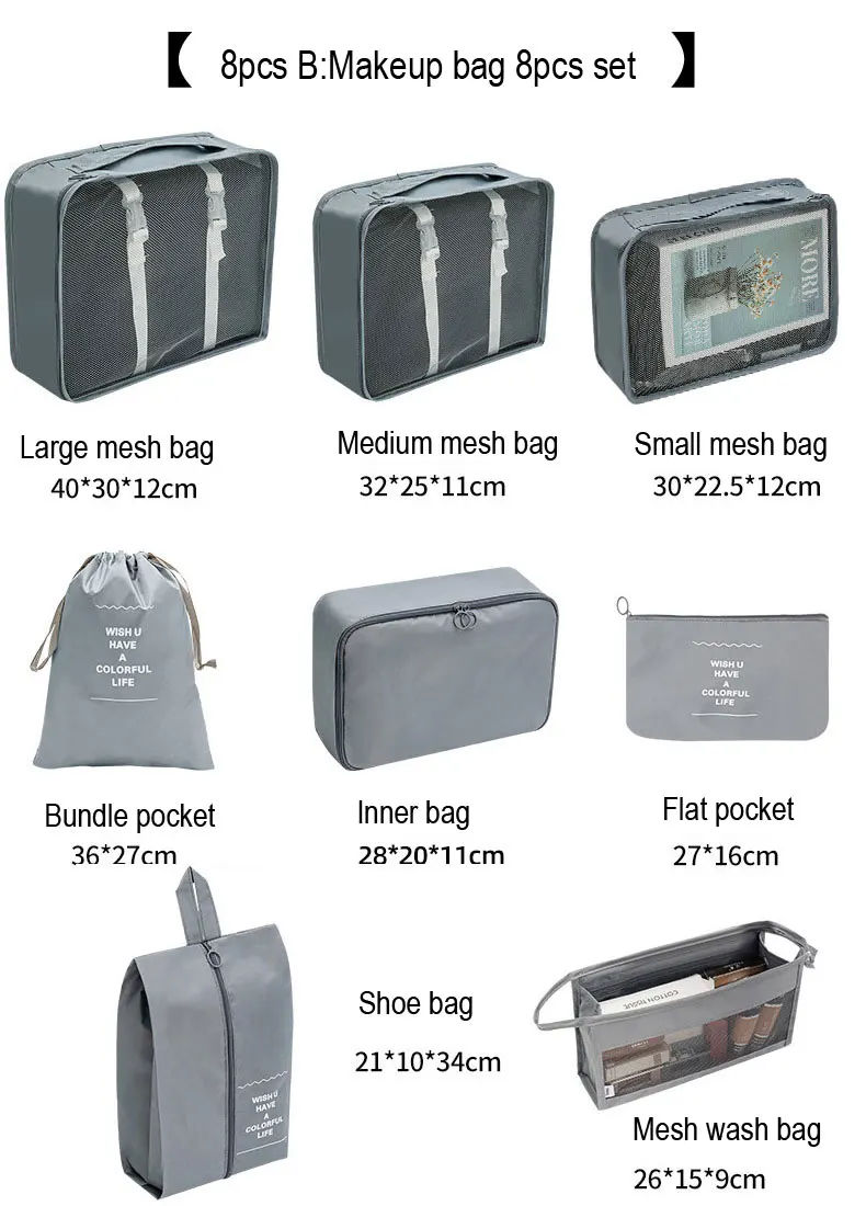 7/8/9/10/11pcs Travel Storage Bag Set For Clothes Tidy Organizer