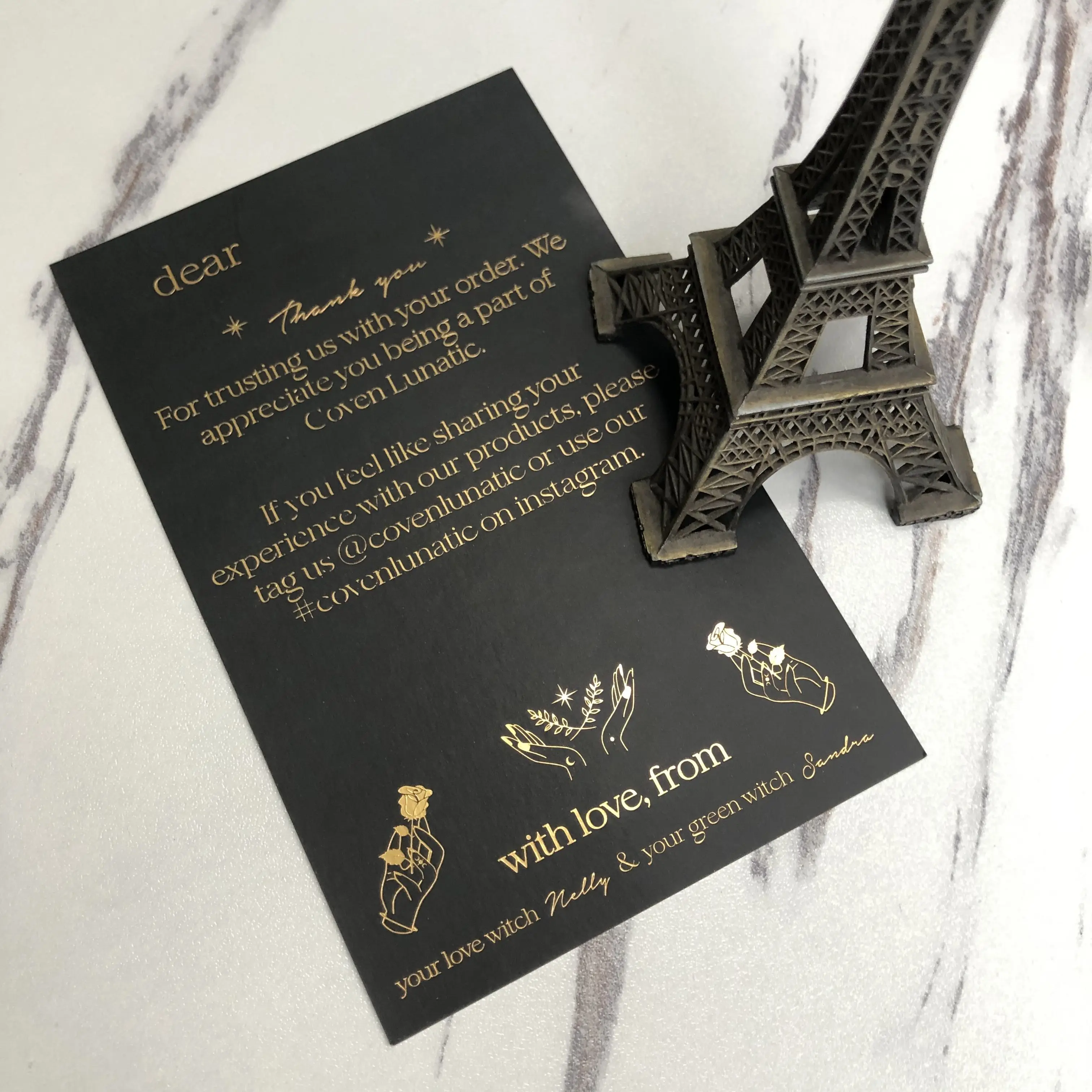 Black Color Coated Paper Cards Custom Gold Foil logo Thank You Card Invitation Card Printing Text logo