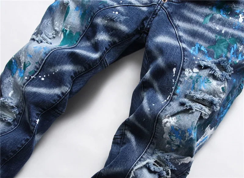 Factory Wholesale Homme Gentleman Tapered Art Graffiti Men Jeans Skinny Splash Ink Pantalon Jeans Men