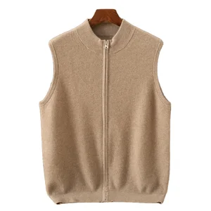 Autumn Men's Cardigan Vest with Zipper Cashmere Knitted and Pattern Decorated ODM Supply for Layering