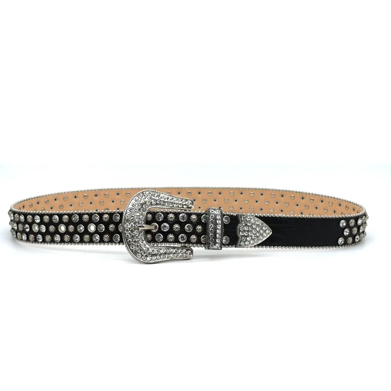 Fashionable Punk Western Cowboy Luxury Rhinestone Designer Men's and Ladies  Diamond Alloy Strap High Quality Buckle Silver Belts