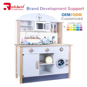 EDULAND Hot Selling White Wooden Kitchen Play Set for Toddlers 3 Years Old Simulated Pretend Play & Food Toys