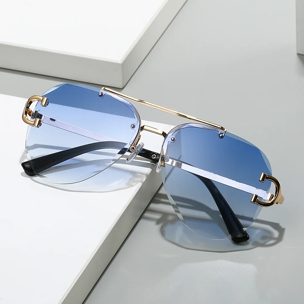 S023 Custom Logo New Style Frameless Fashionable Double Beam Pilot Vintage Women Men Shades Sunglasses