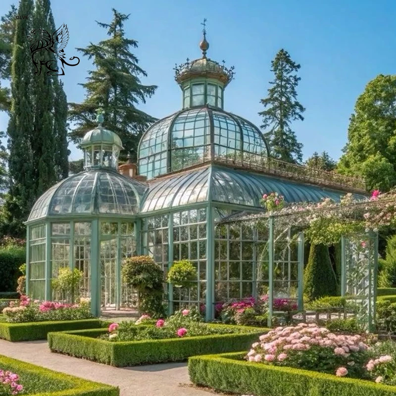 BLVE Large Custom Victorian Style Outdoor Garden Sun Room Wrought Iron Gazebo Glass Green House for Yard