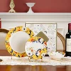 Ensemble de vaisselle 3 pièces en porcelaine fine - Motifs floraux abeilles et papillons