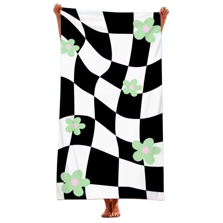 Wholesale 100*180cm Microfiber Beach Towels Customized Checkered Floral Pattern Fashionable Turkish Summer Compressed Travel Gym