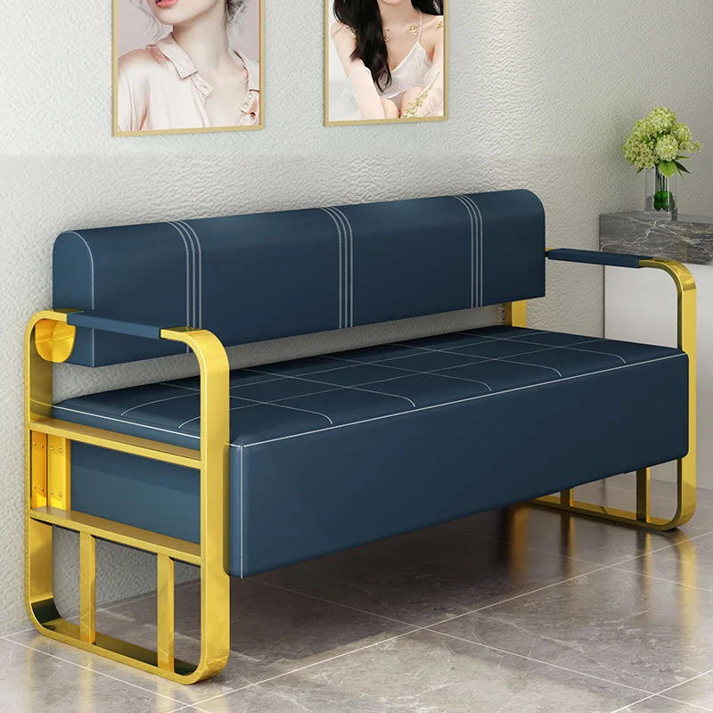 Modern Design Barber Shop Waiting Chair New Internet Celebratory Simple Long Hair Salon Sofa Made of Metal