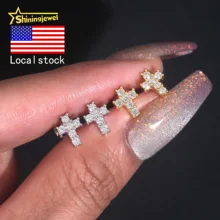 USA Local Stock Fast Ship Wholesale Iced Out Diamond Screw Back Earrings 925 Silver VVS Moissanite Jewelry Cross Stud Earrings