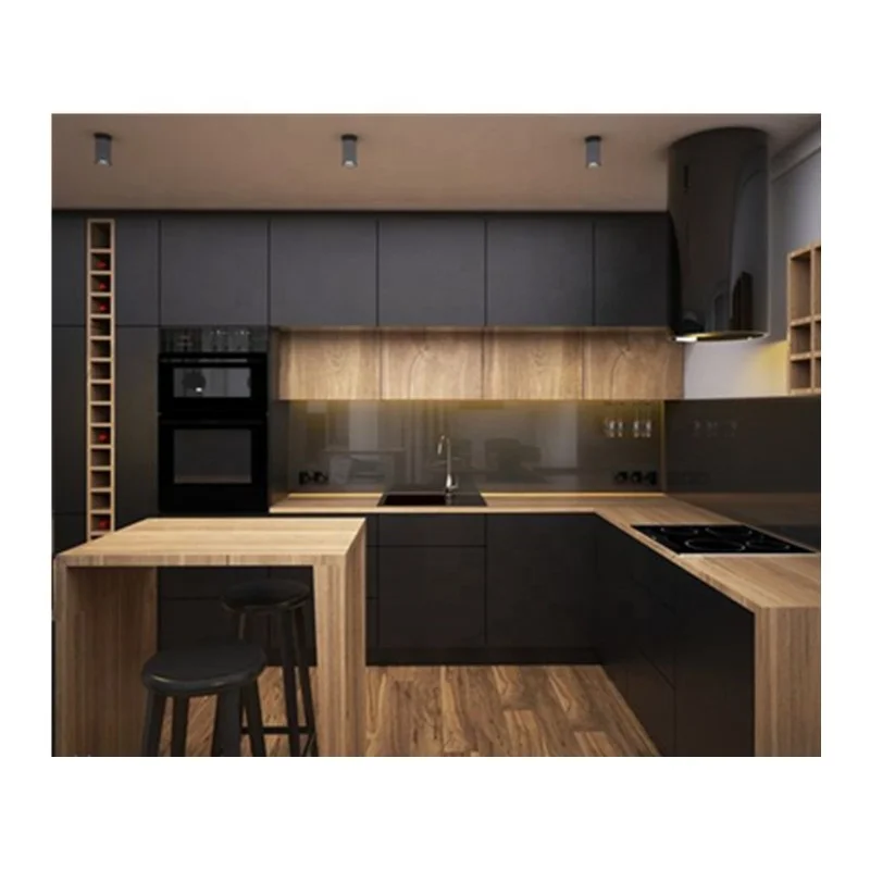 2023 New Modern Matte Finished Lacquer Kitchen Cabinet Designs Hot Selling Modern Black Lacquer Kitchen Cabinets Made in China