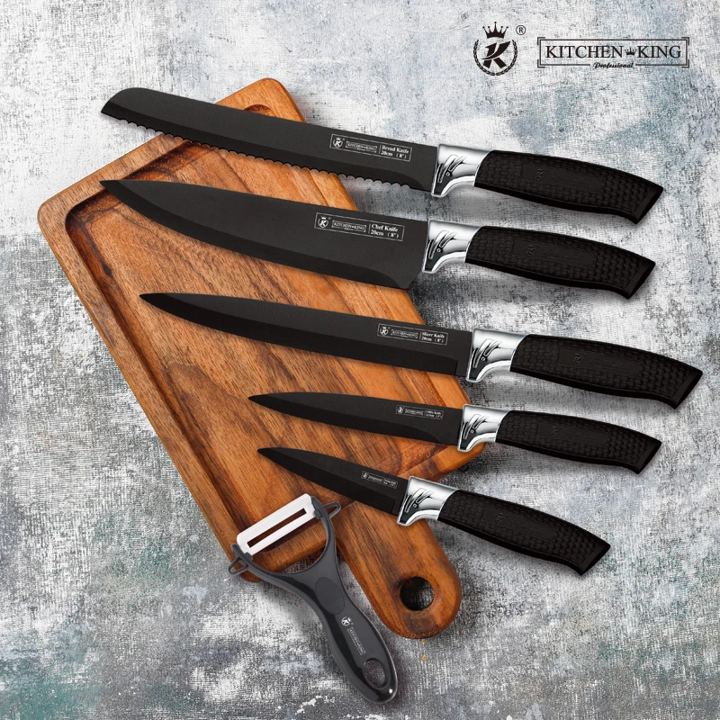 Kitchen King Professional Marble Coating Knife Set 6 Pcs - BLACK