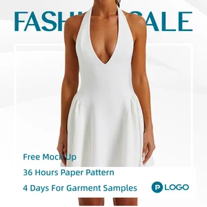 Custom Manufacturer Sexy Luxury Designer Fashion Women Ladies Halter Empire Waist Backless Summer White Party Women Mini Dress