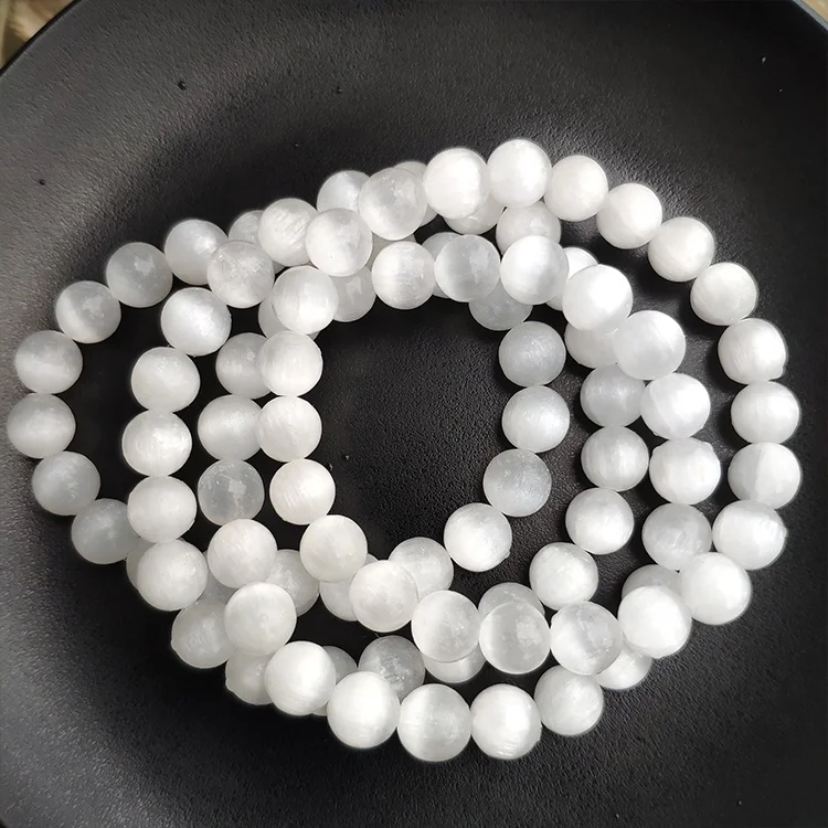 Natural Jewelry Selenite Stone Beads Healing 8mm Round Bracelet Men and Women Giving Presents and Self use