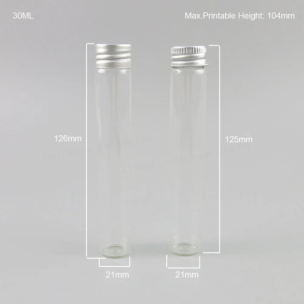 Empty Tiny clear 30ml 45m Borosilicate Glass test Tube 2020 Cosmetic Bath Salt Packaging Cigar Container With Aluminum Screw Cap