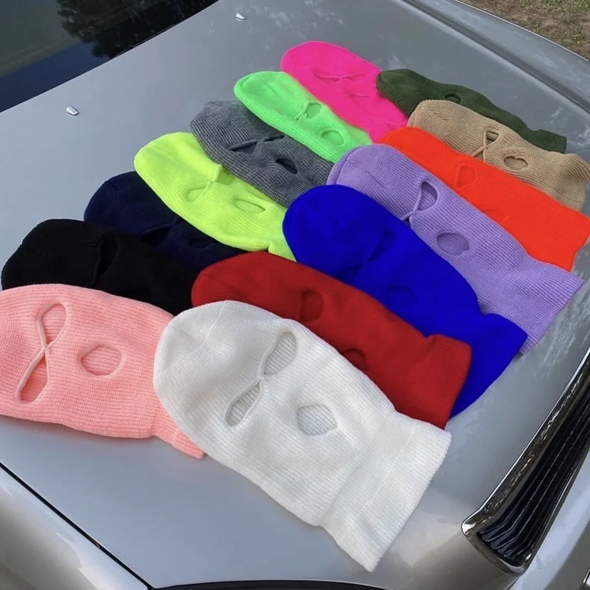
 Wholesale Full Face Cover Winter Knitted Hat Rappers Bandit Knitted Women Balaclava Fashion 3 Hole Skully Wool Ski Mask  