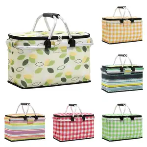 Classic Folding Picnic Basket HDPE Insulation Cooler Bag for Outdoor Picnics Storage & Shopping
