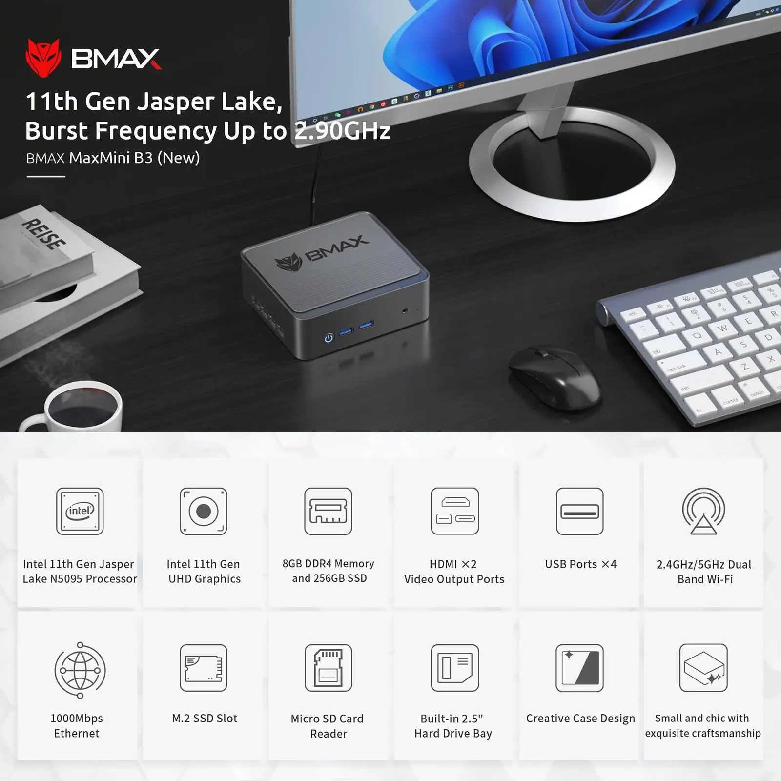 Factory Price BMAX B3 2025 Win11 Mini PC 8GB RAM 256GB ROM